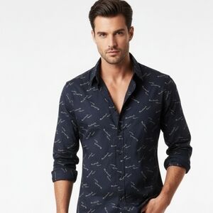 Michael Kors Dark Blue Casual Button Down Shirt Longsleeve Logo Medium